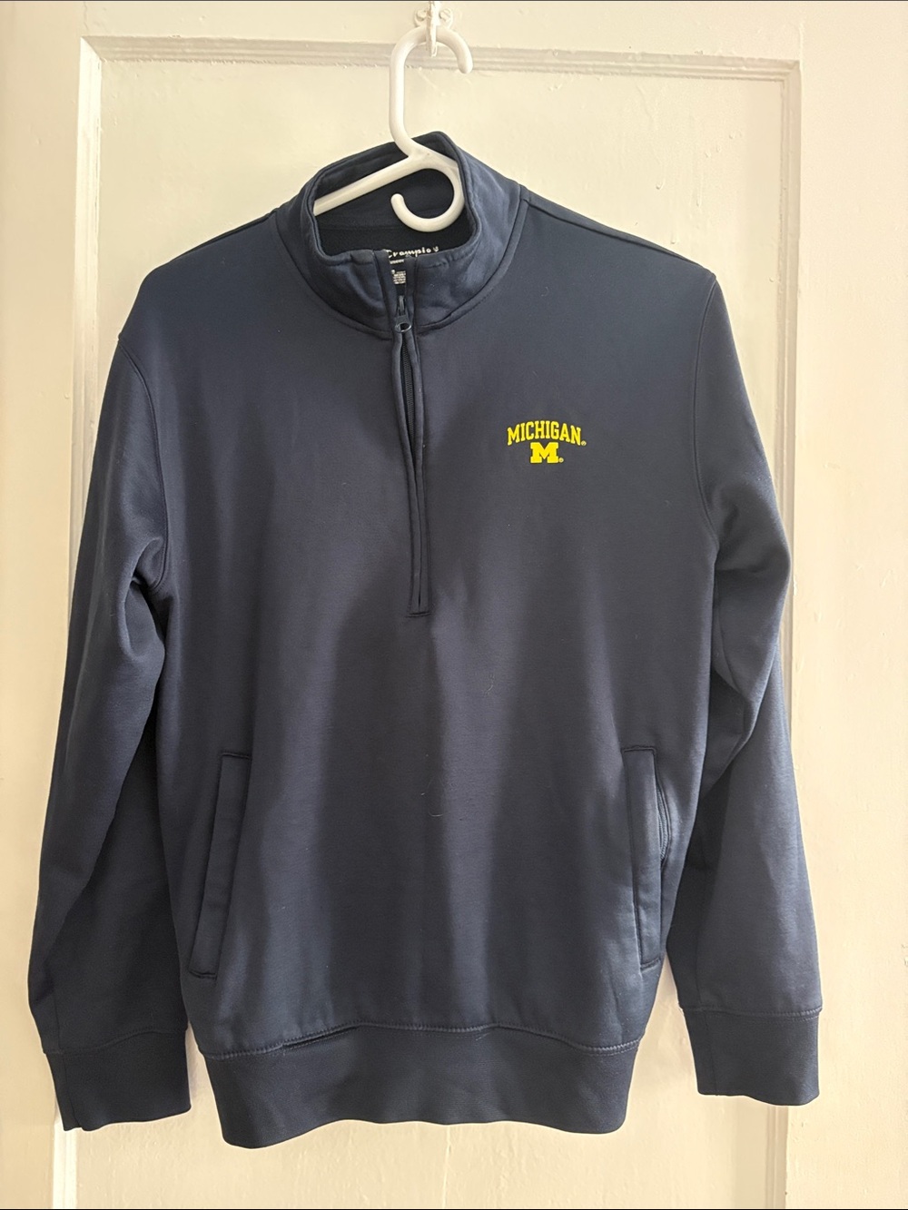 University of Michigan Navy Quarter-Zip Pullover Sweater